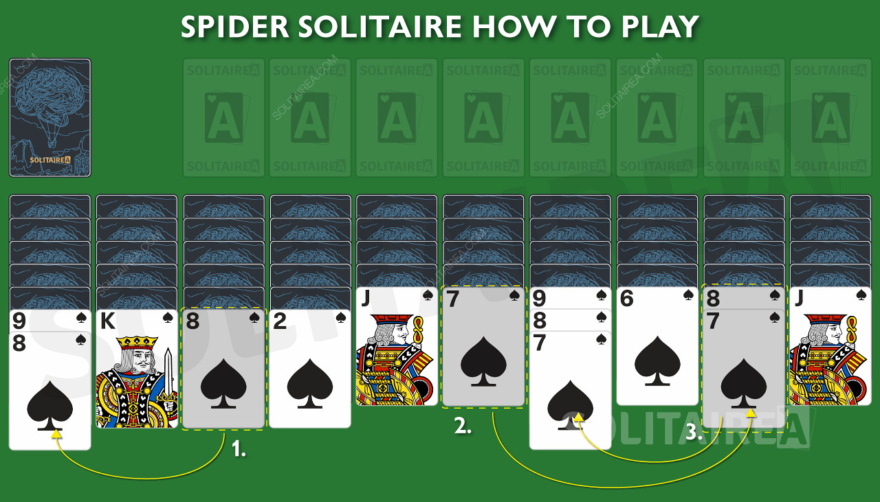 Ahogy a kártyákat mozgatod és rendezed, a Spider Solitaire-ben új eltemetett kártyák kerülnek elő.